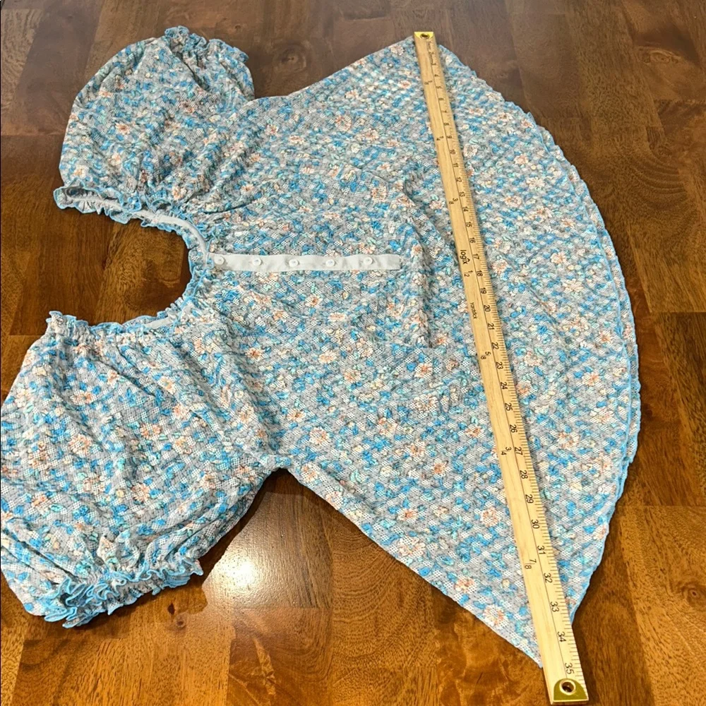 Free People Astra Peasant Teal and Peach Patterned Blouse S